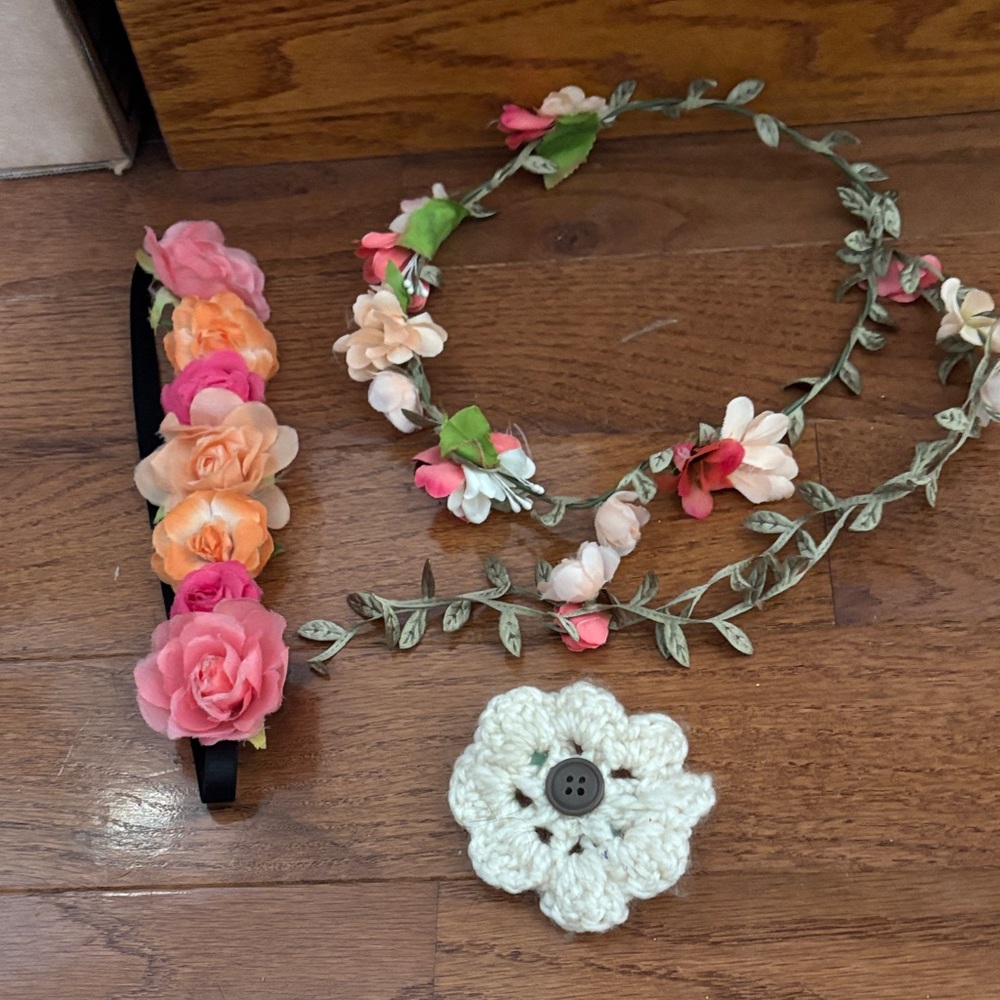 3 piece Floral Headband Set - Pink, Orange, Cream